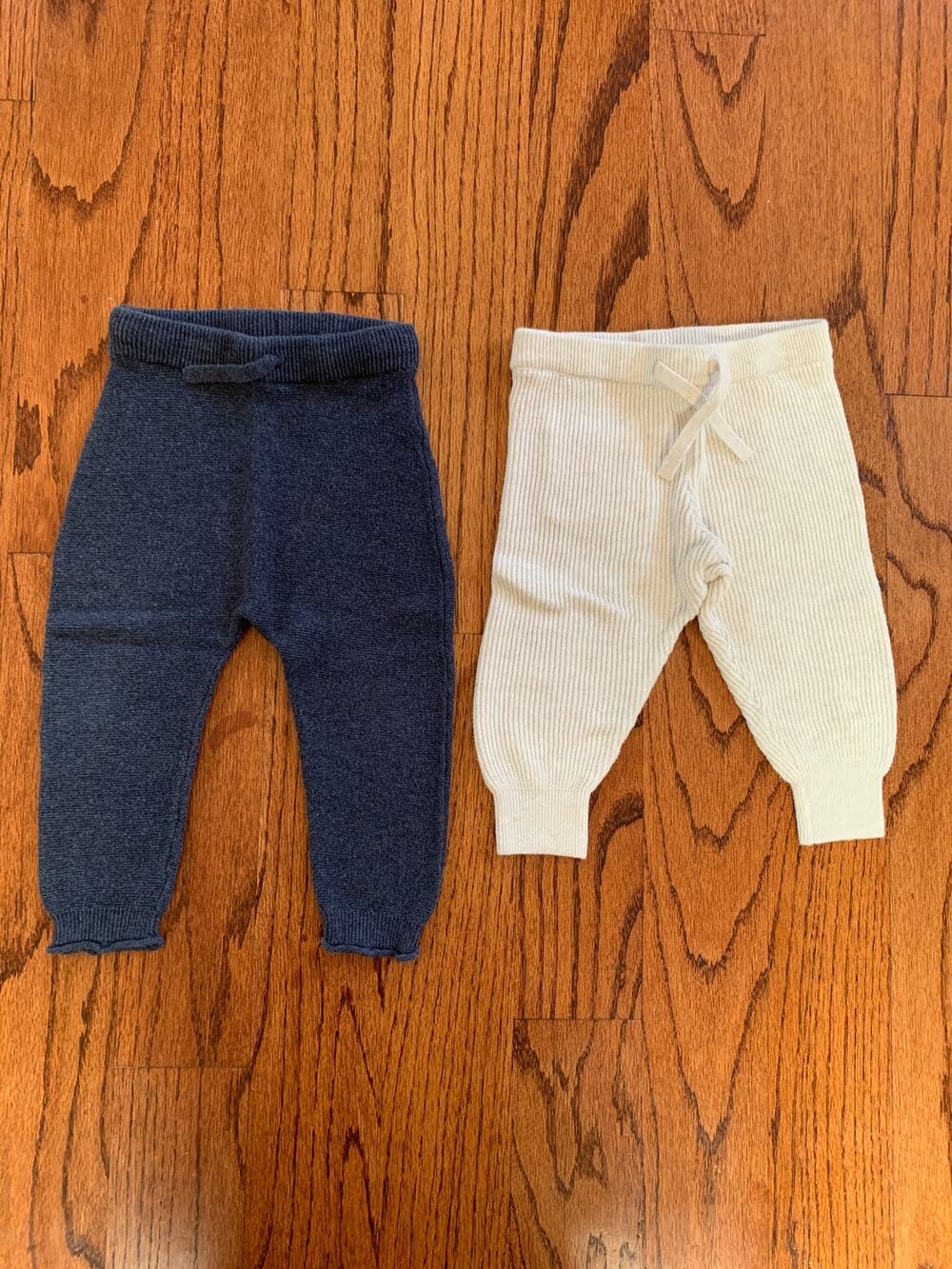 Zara HM Knit Cotton Leggings Lot (2 pairs) | Blue Cream | 9-12 months